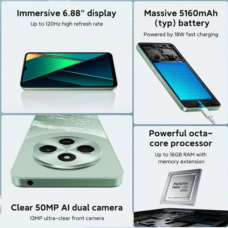 Xiaomi POCO C75 Global, 8GB+256GB, Side Fingerprint, 6.88 inch Xiaomi HyperOS MediaTek Helio G81-Ultra Octa Core, NFC, Network: 4G Xiaomi POCO C75 Global, 8GB+256GB, Side Fingerprint, 6.88 inch Xiaomi HyperOS MediaTek Helio G81-Ultra Octa Core, NFC, Network: 4G